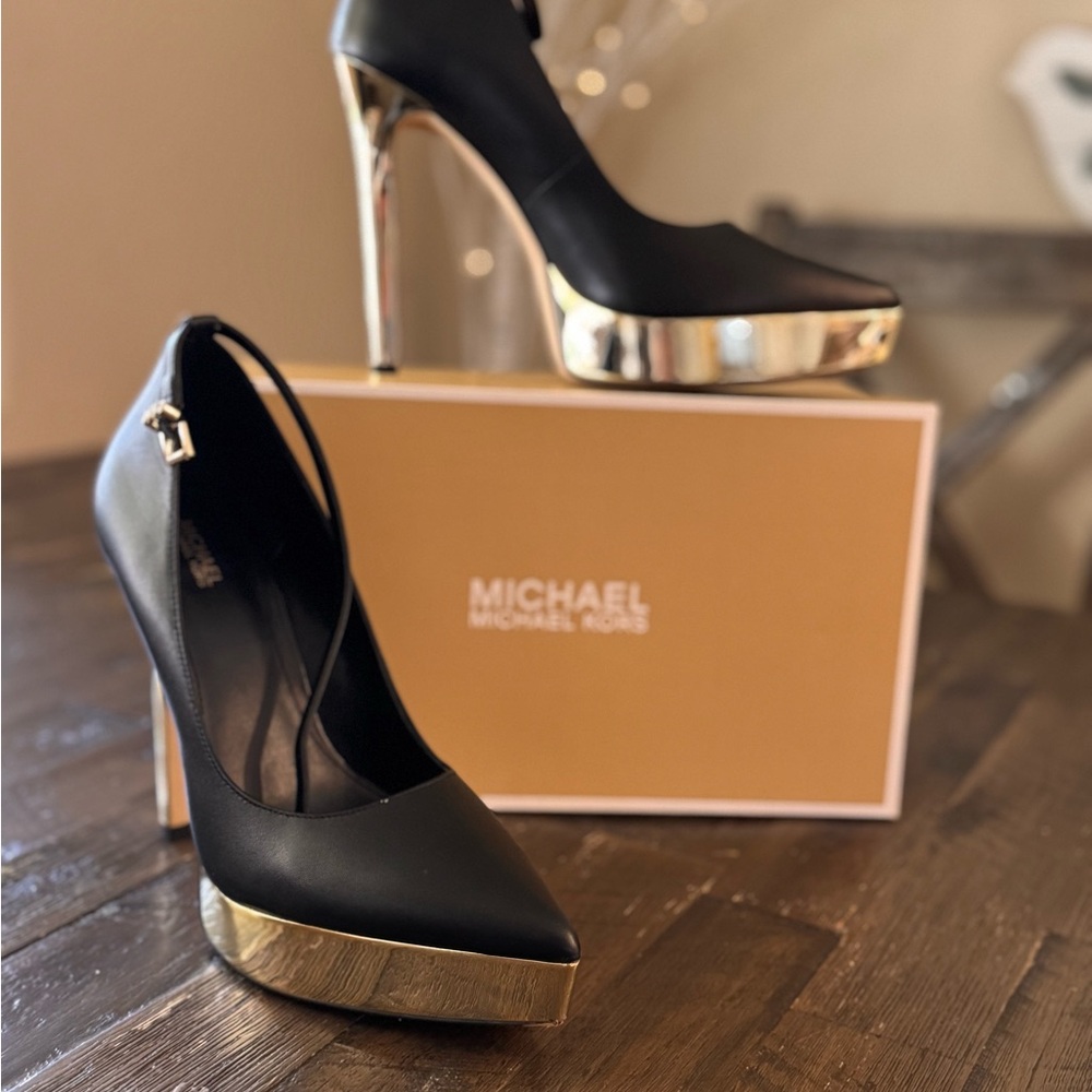 Michael Kors Black Heels with Gold Accents